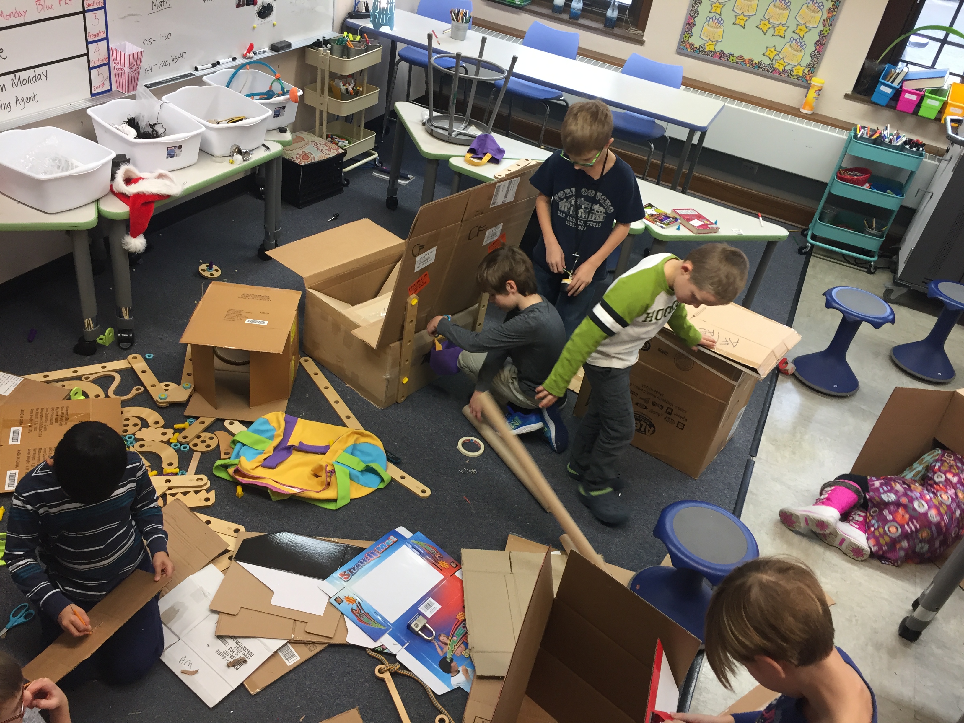 Students working on structures